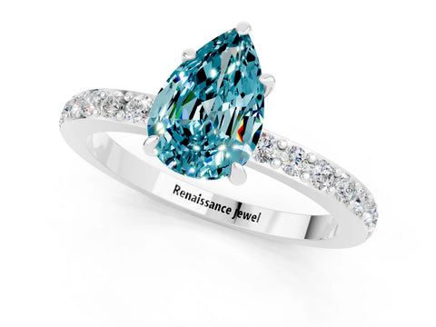 White gold Pear Cut Blue Topaz Pavé Engagement Ring with Round  Accents and Prong Setting_25