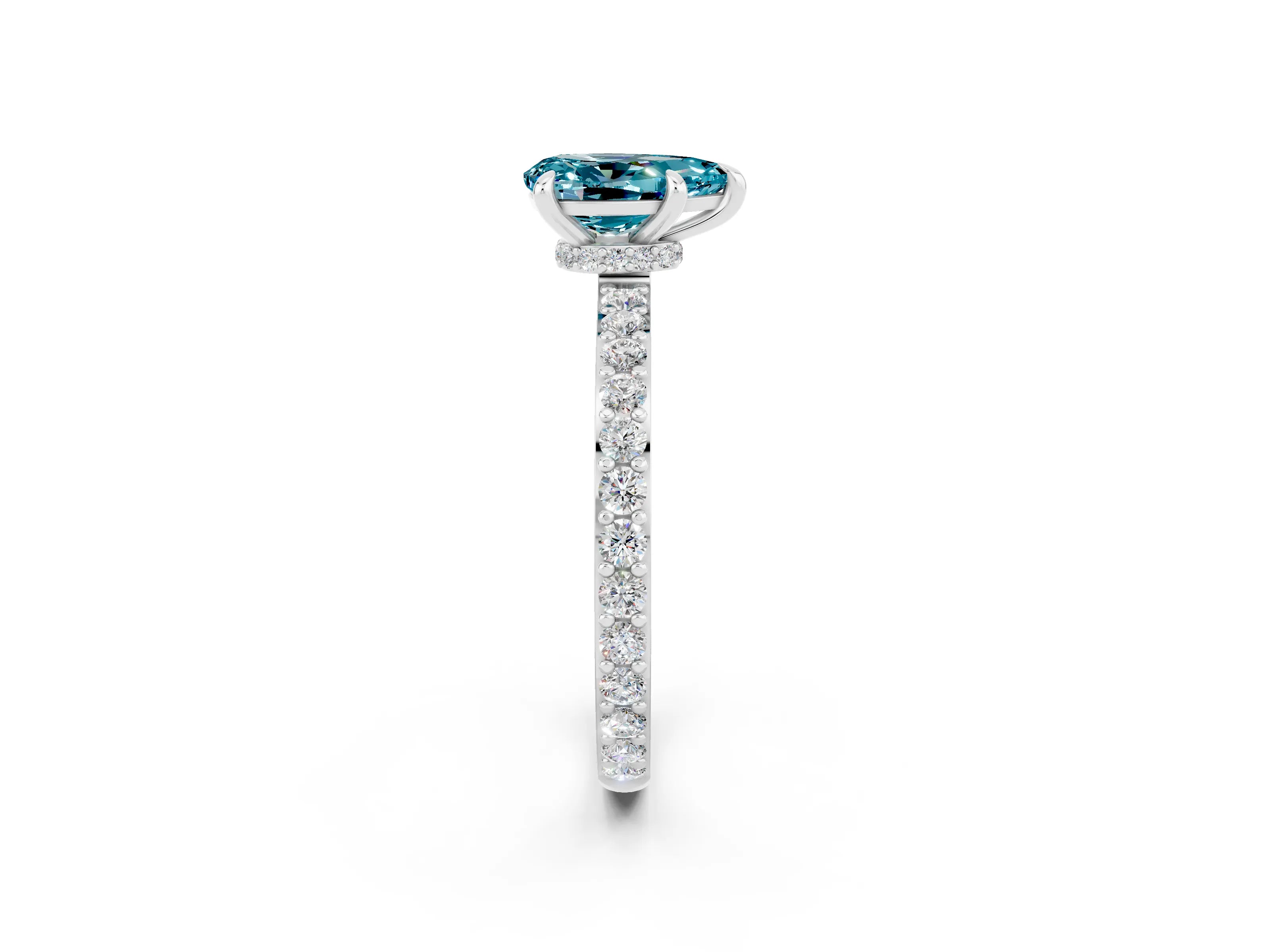 White gold Pear Cut Blue Topaz Pavé Engagement Ring with Round  Accents and Prong Setting_26