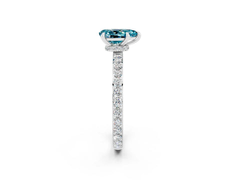 White gold Pear Cut Blue Topaz Pavé Engagement Ring with Round  Accents and Prong Setting_26