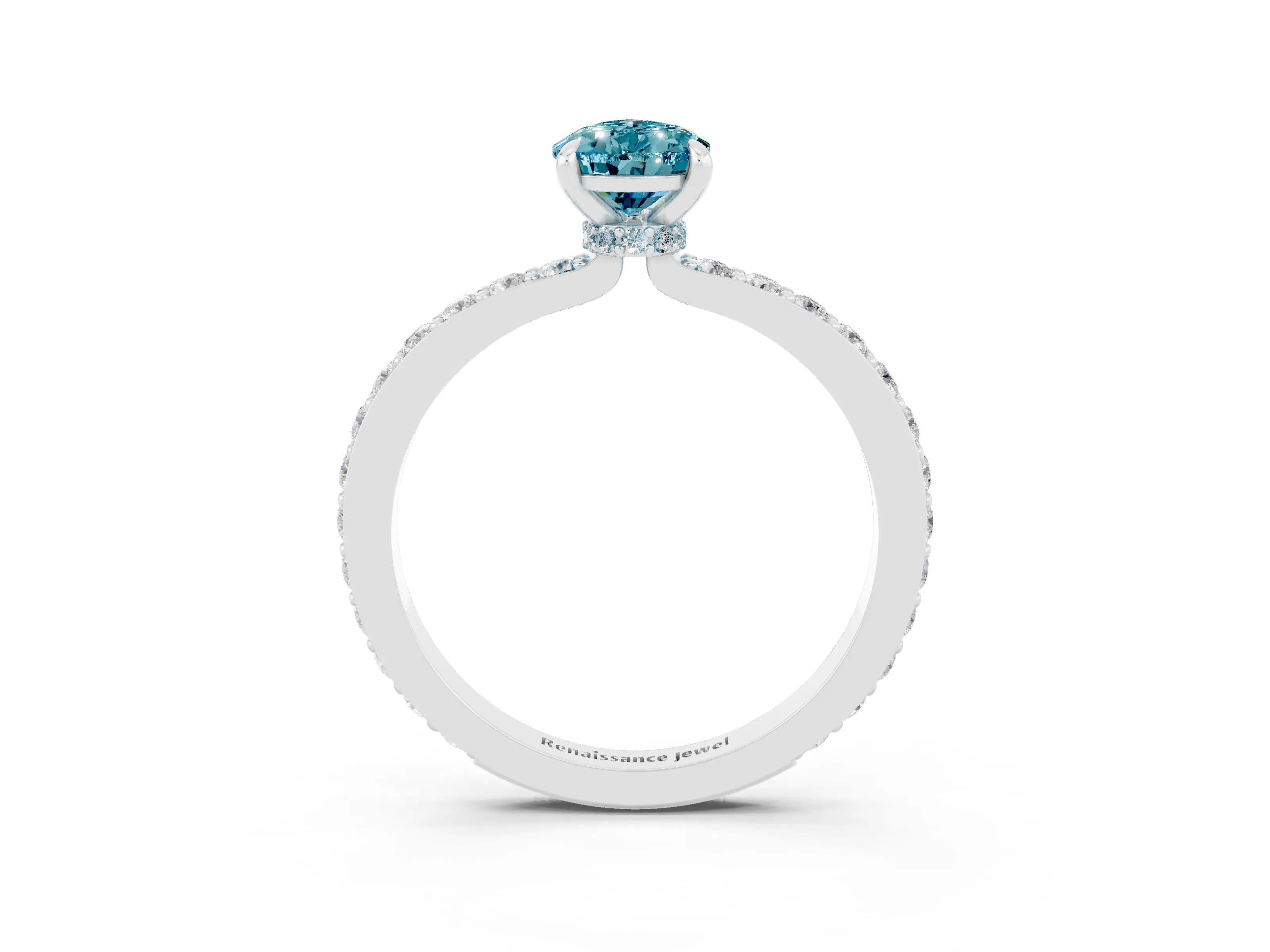 White gold Pear Cut Blue Topaz Pavé Engagement Ring with Round  Accents and Prong Setting_27