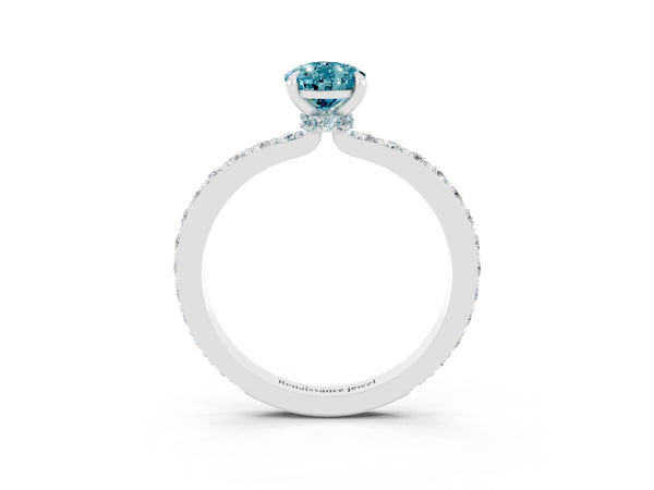 Platinum Pear Cut Blue Topaz Pavé Engagement Ring with Round  Accents and Prong Setting