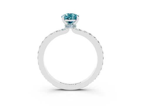 White gold Pear Cut Blue Topaz Pavé Engagement Ring with Round  Accents and Prong Setting_27
