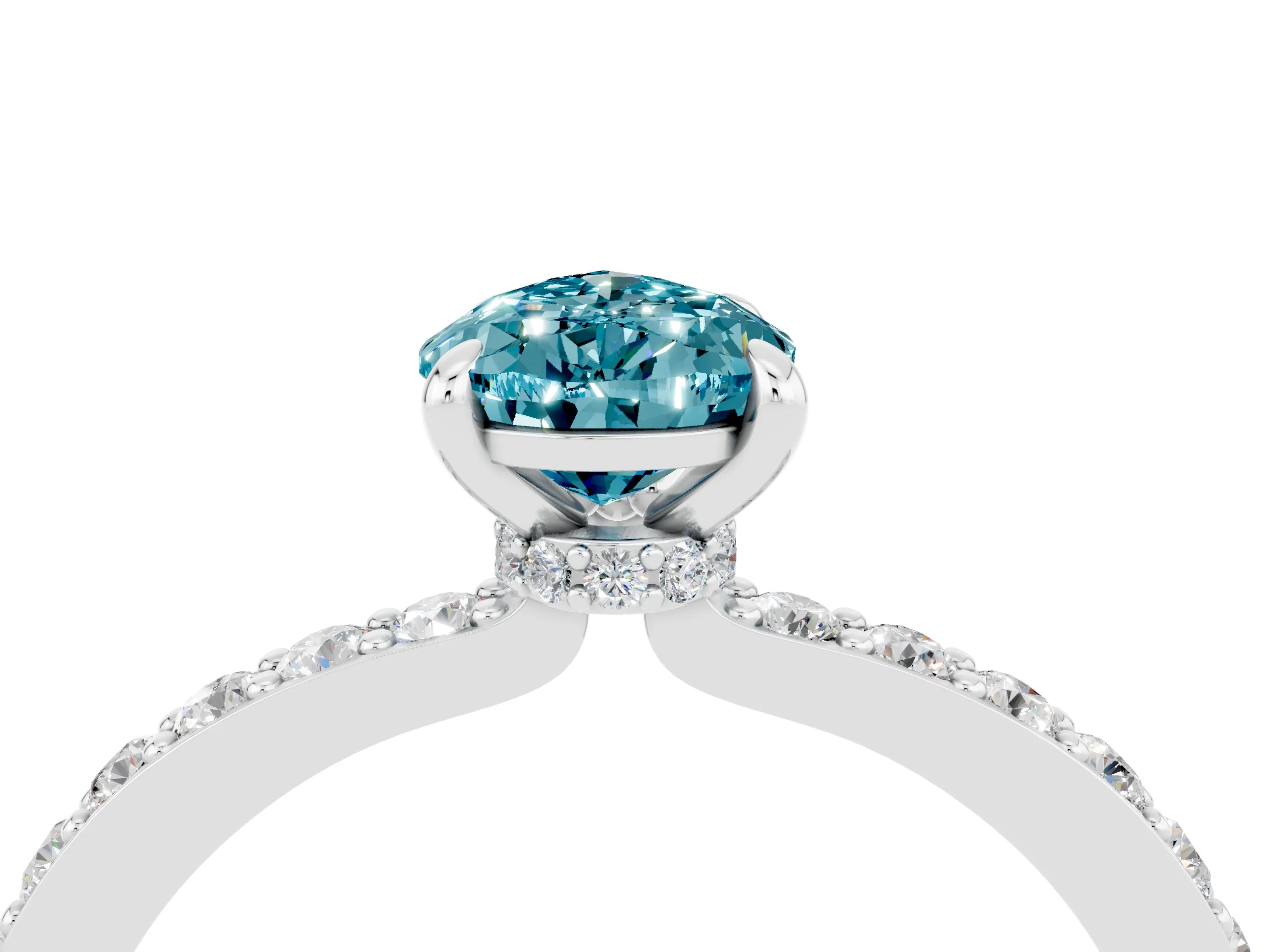 White gold Pear Cut Blue Topaz Pavé Engagement Ring with Round  Accents and Prong Setting_28