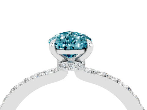 White gold Pear Cut Blue Topaz Pavé Engagement Ring with Round  Accents and Prong Setting_28