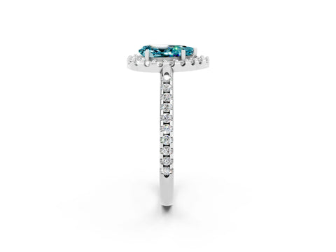 White gold Pear Cut Blue Topaz Pavé Halo Ring with Four-Prong Setting_14
