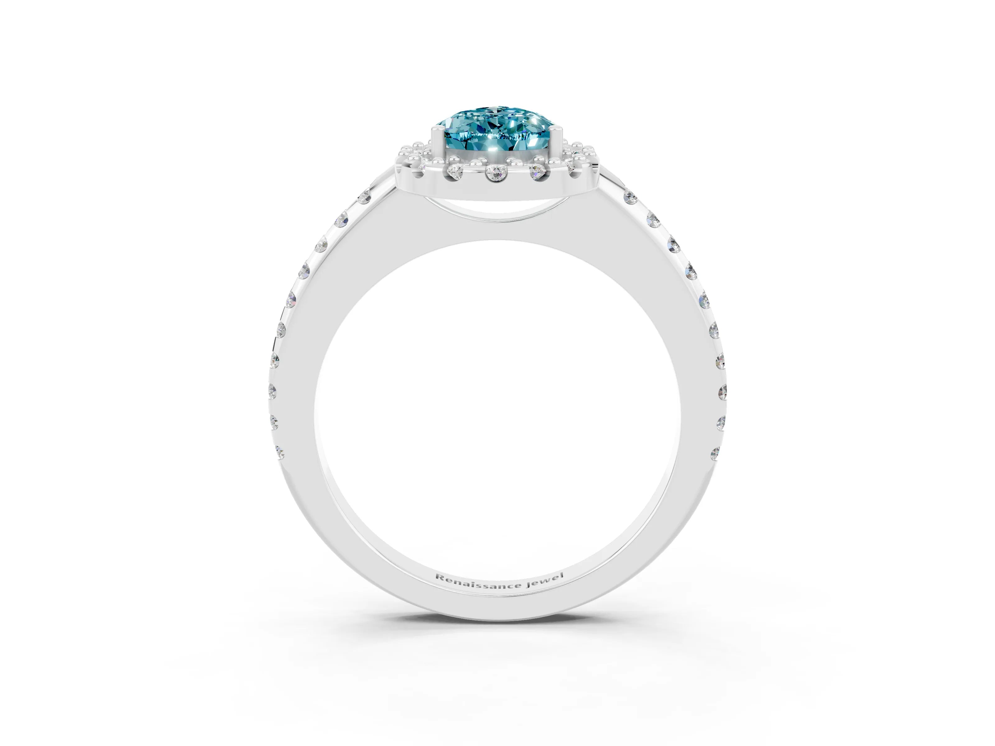 White gold Pear Cut Blue Topaz Pavé Halo Ring with Four-Prong Setting_15