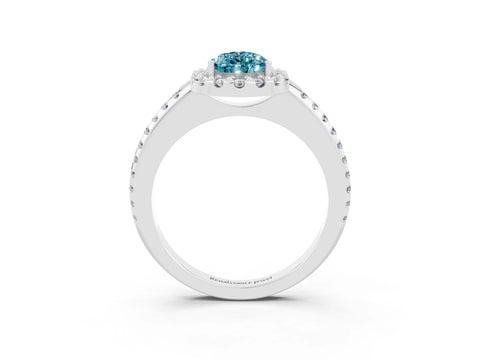 White gold Pear Cut Blue Topaz Pavé Halo Ring with Four-Prong Setting_15