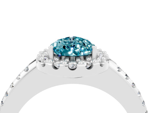 White gold Pear Cut Blue Topaz Pavé Halo Ring with Four-Prong Setting_16