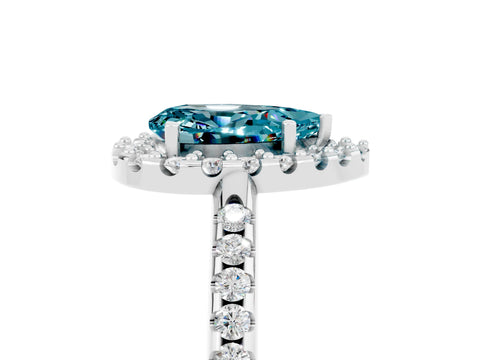 White gold Pear Cut Blue Topaz Pavé Halo Ring with Four-Prong Setting_17