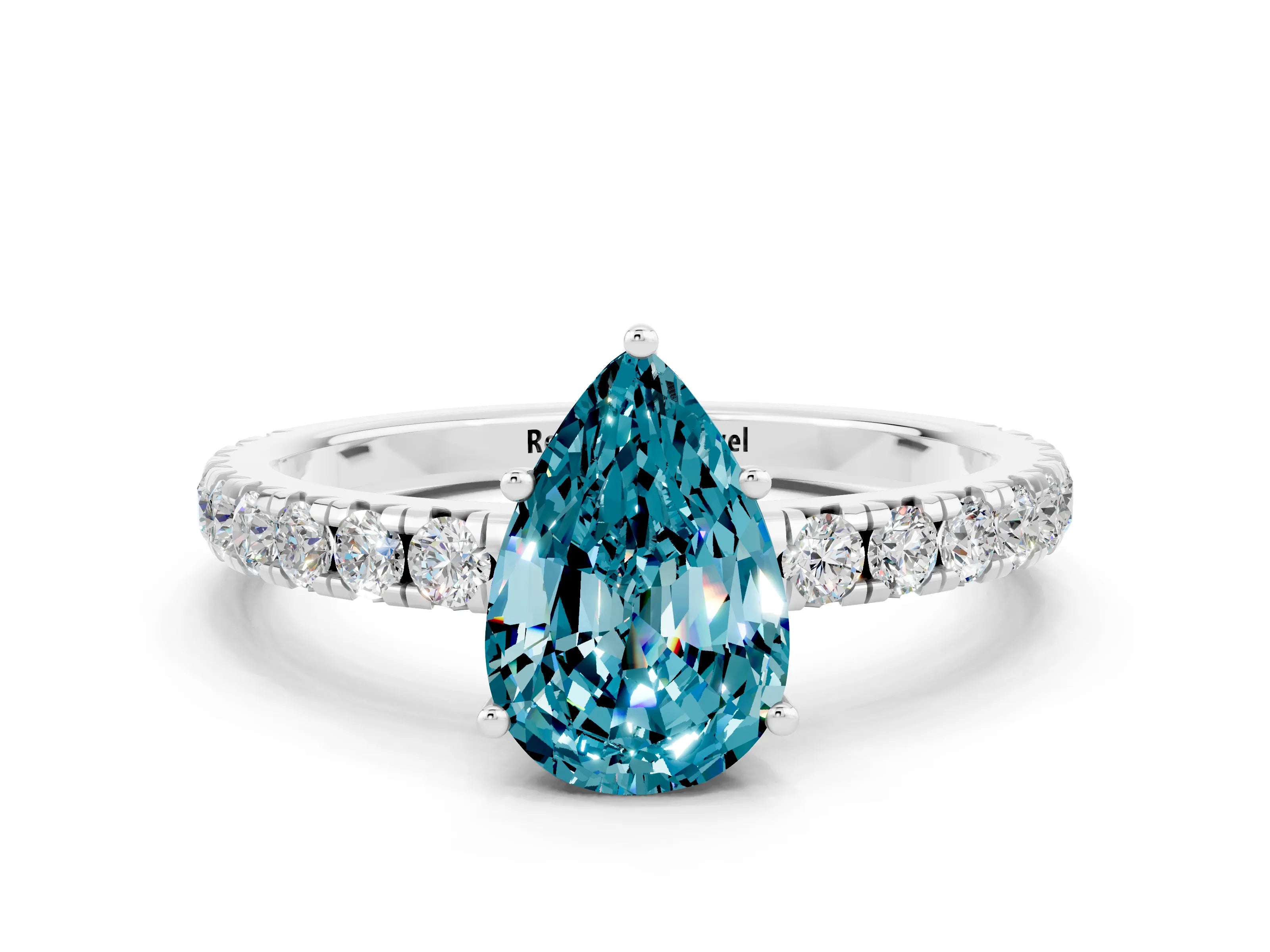 White gold Pear Cut Blue Topaz Pavé Solitaire Engagement Ring with Four-Prong Setting_12