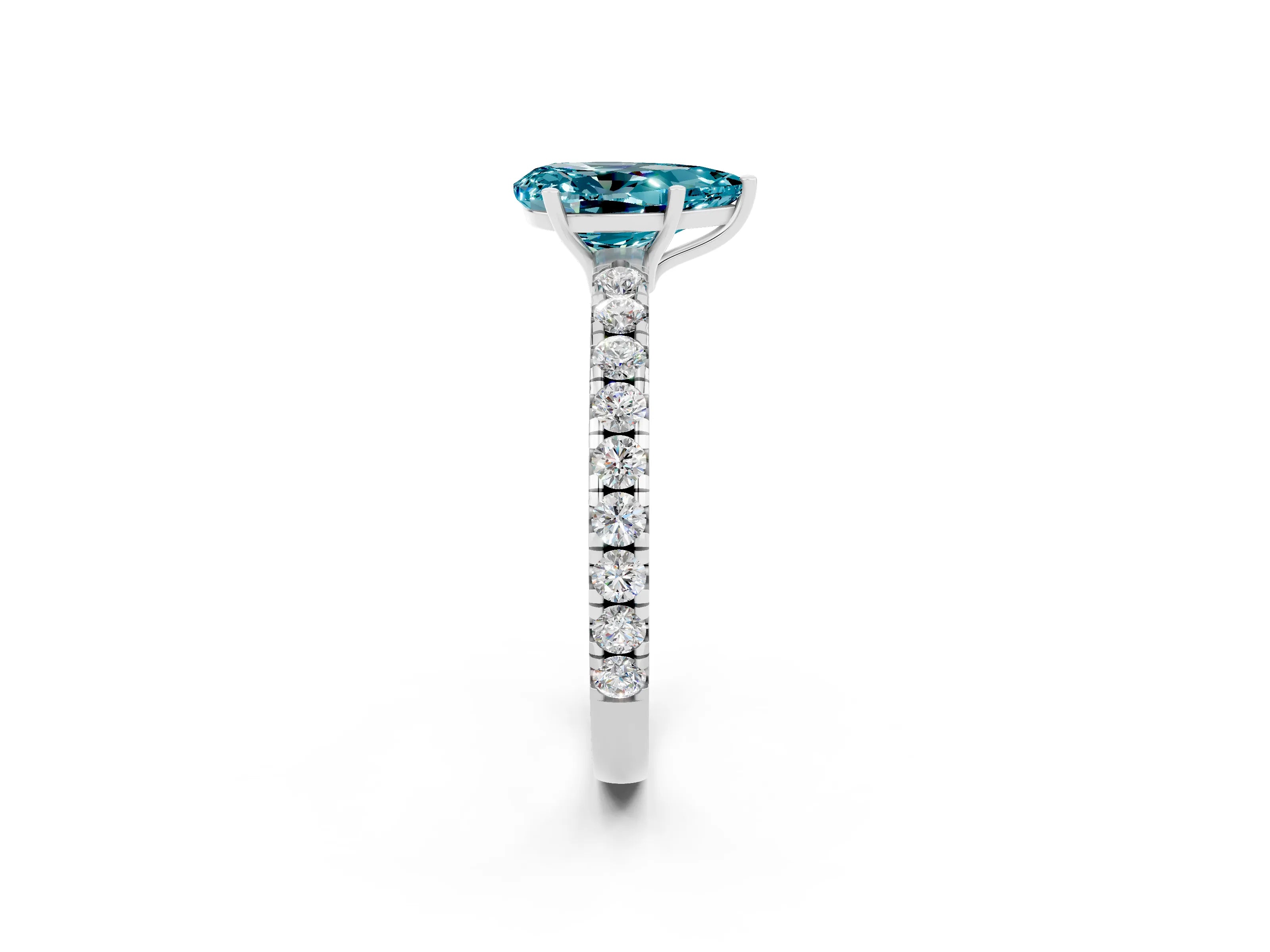 White gold Pear Cut Blue Topaz Pavé Solitaire Engagement Ring with Four-Prong Setting_14