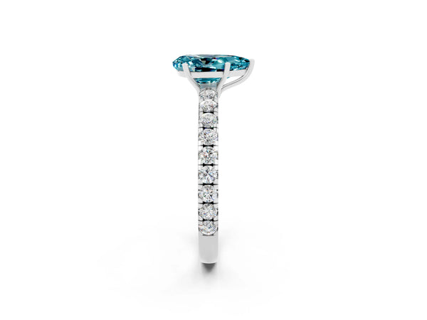 White gold Pear Cut Blue Topaz Pavé Solitaire Engagement Ring with Four-Prong Setting