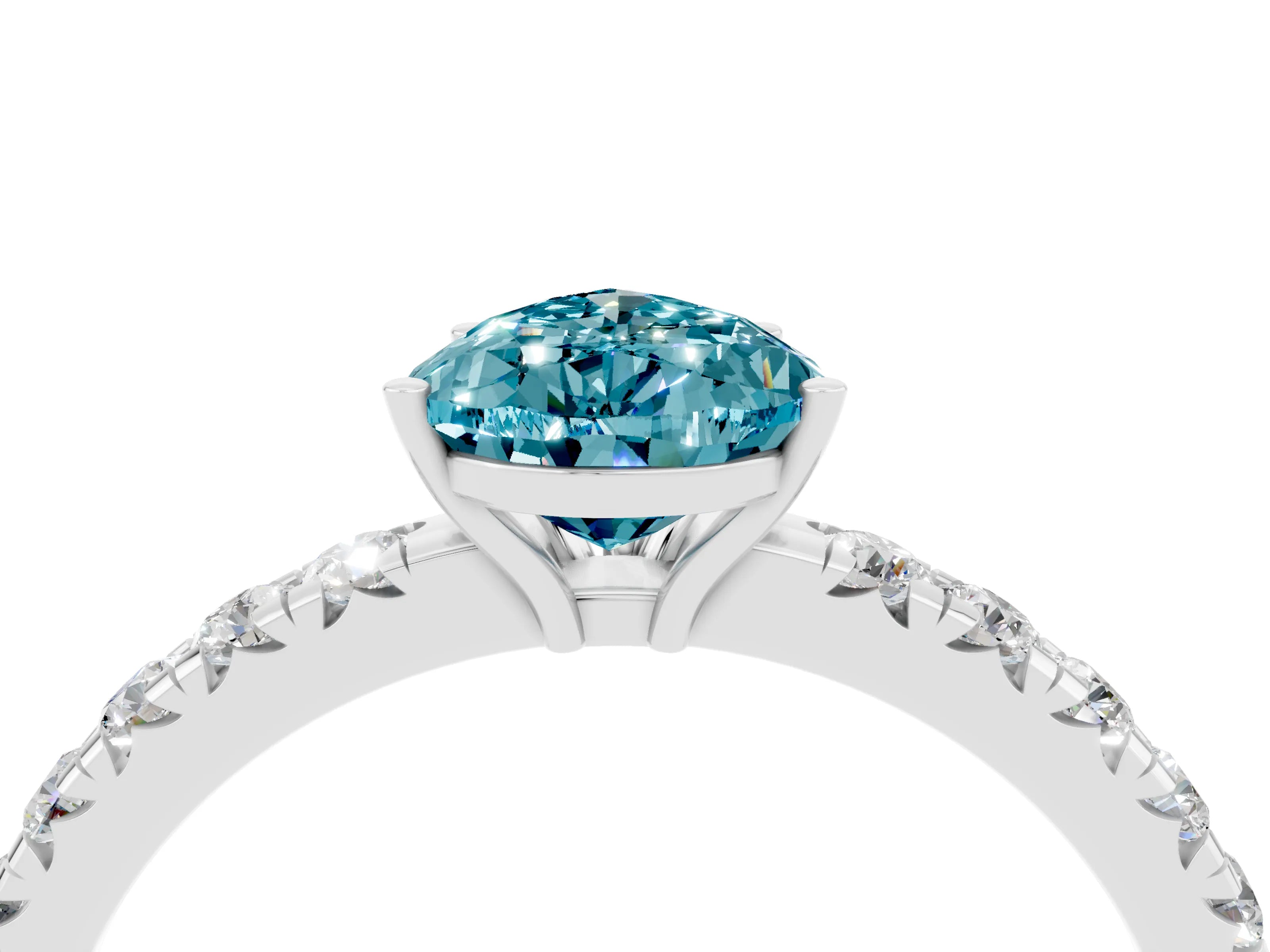 White gold Pear Cut Blue Topaz Pavé Solitaire Engagement Ring with Four-Prong Setting_16