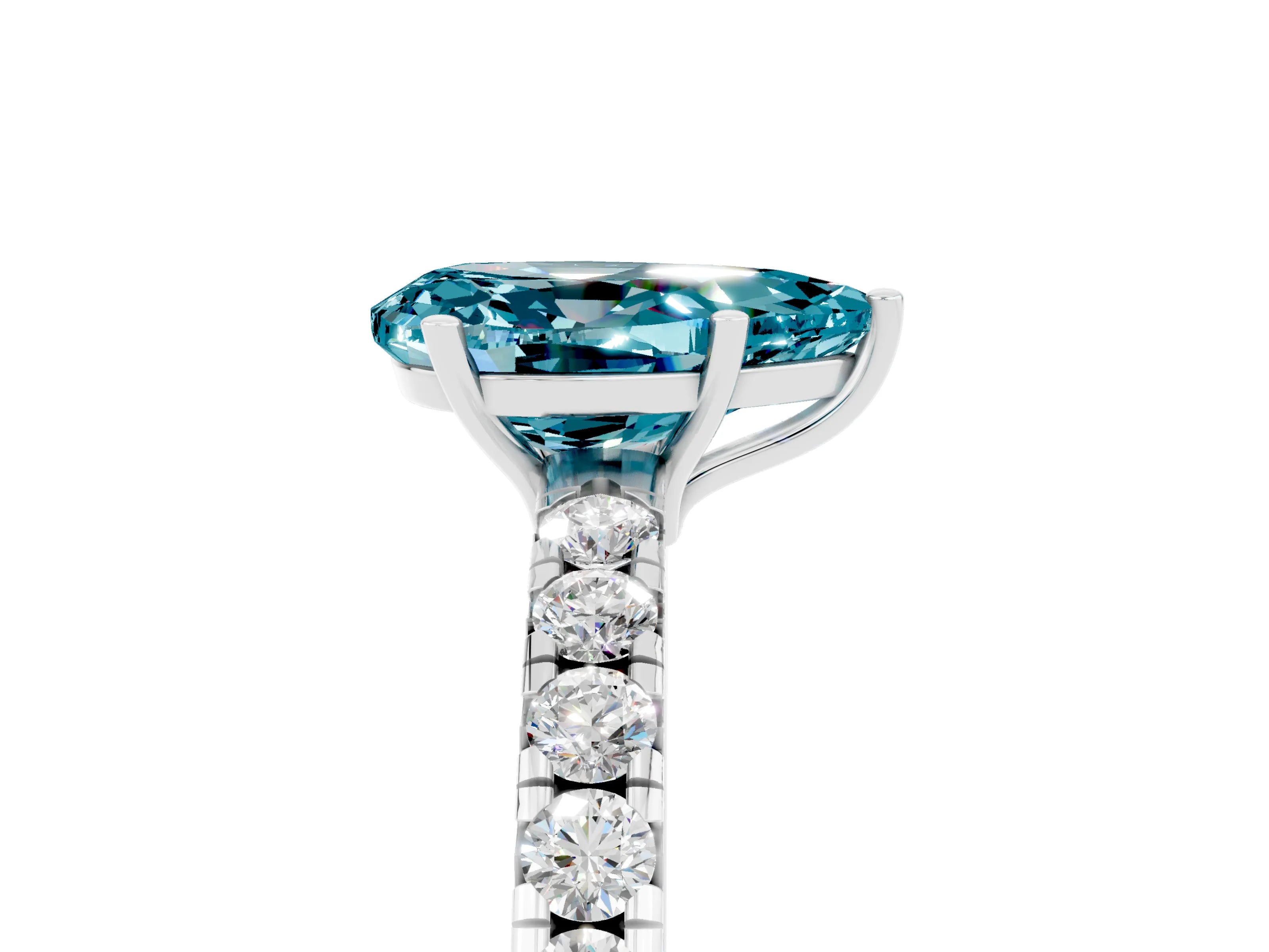 White gold Pear Cut Blue Topaz Pavé Solitaire Engagement Ring with Four-Prong Setting_17