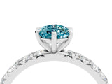 White gold Pear Cut Blue Topaz Pavé Solitaire Ring with Round Band and Prong Setting_40