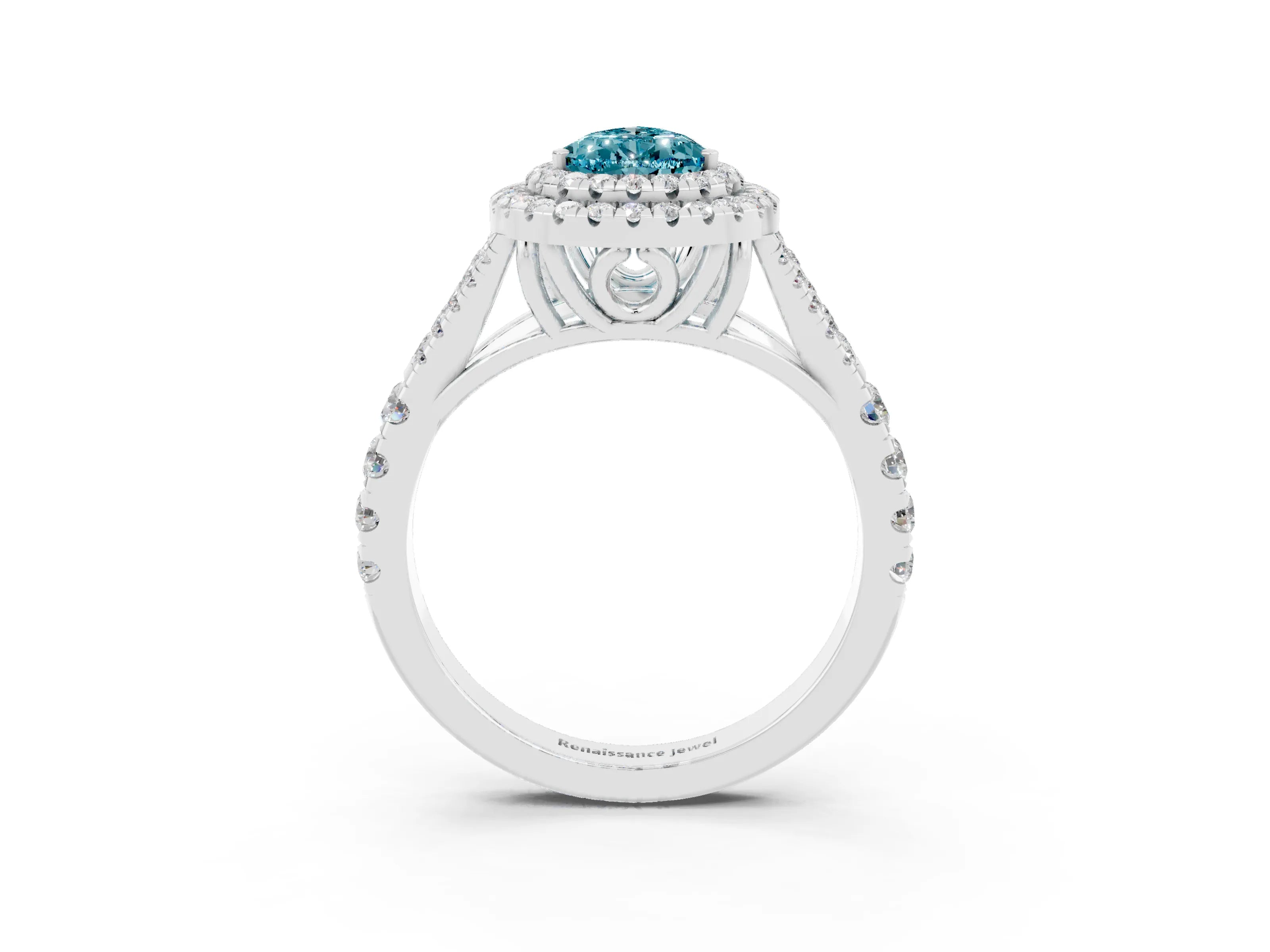 White gold Pear Cut Blue Topaz Pavé Split Shank Double Halo Engagement Ring_3