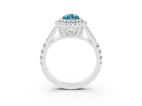 White gold Pear Cut Blue Topaz Pavé Split Shank Double Halo Engagement Ring_3