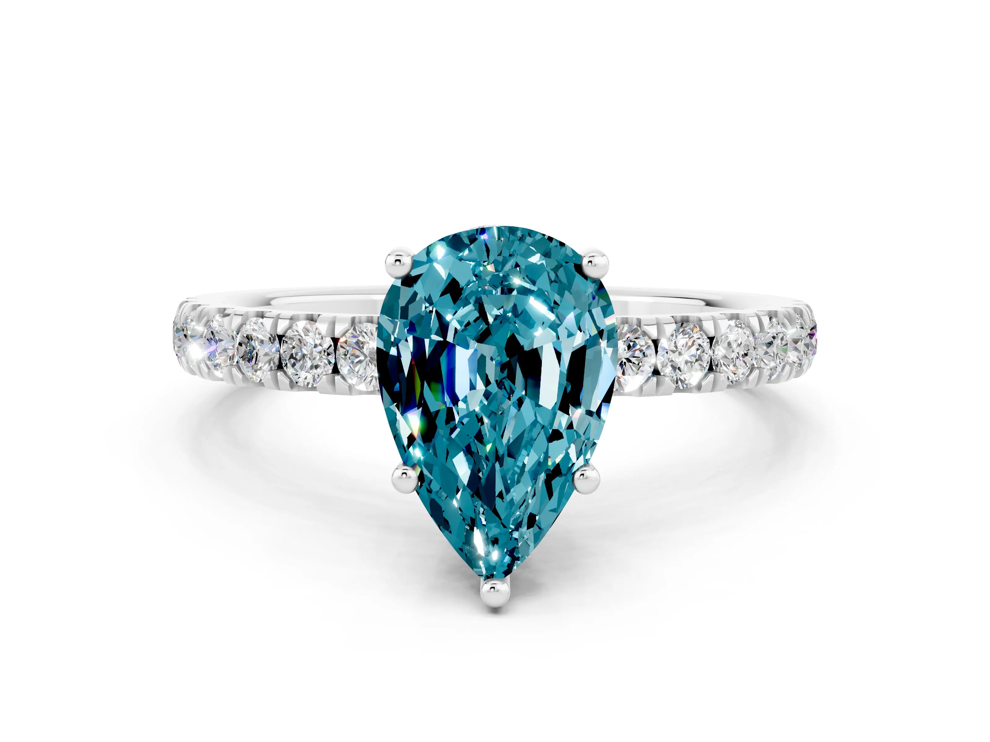 White gold Pear Cut Blue Topaz Pave Band Solitaire Ring with Four-Prong Setting_36