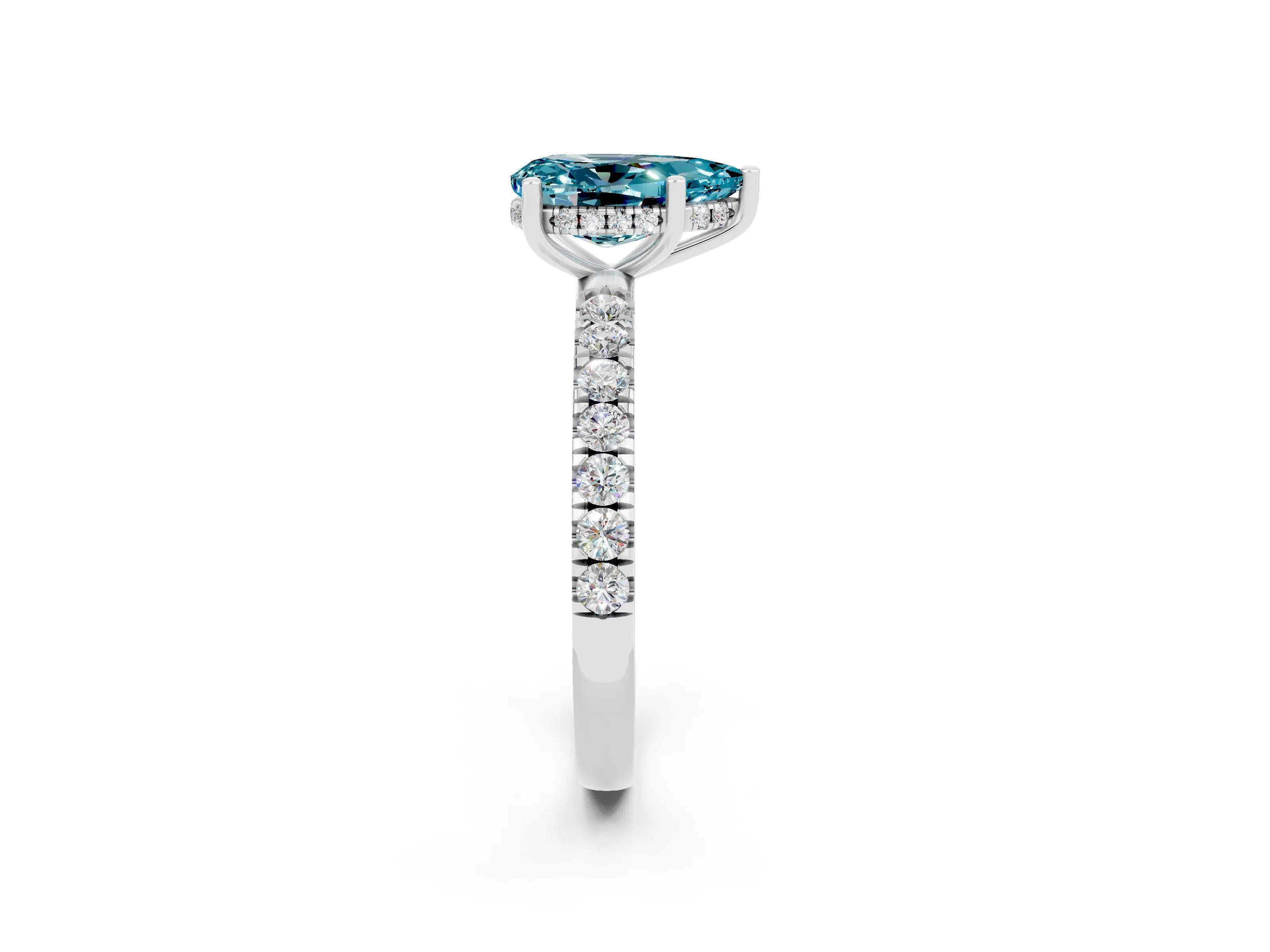 White gold Pear Cut Blue Topaz Pave Band Solitaire Ring with Four-Prong Setting_38