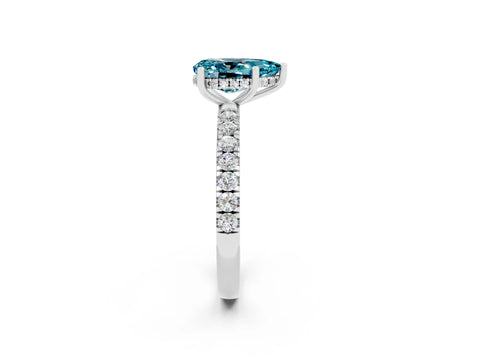 White gold Pear Cut Blue Topaz Pave Band Solitaire Ring with Four-Prong Setting_38