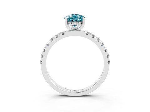 White gold Pear Cut Blue Topaz Pave Band Solitaire Ring with Four-Prong Setting_39