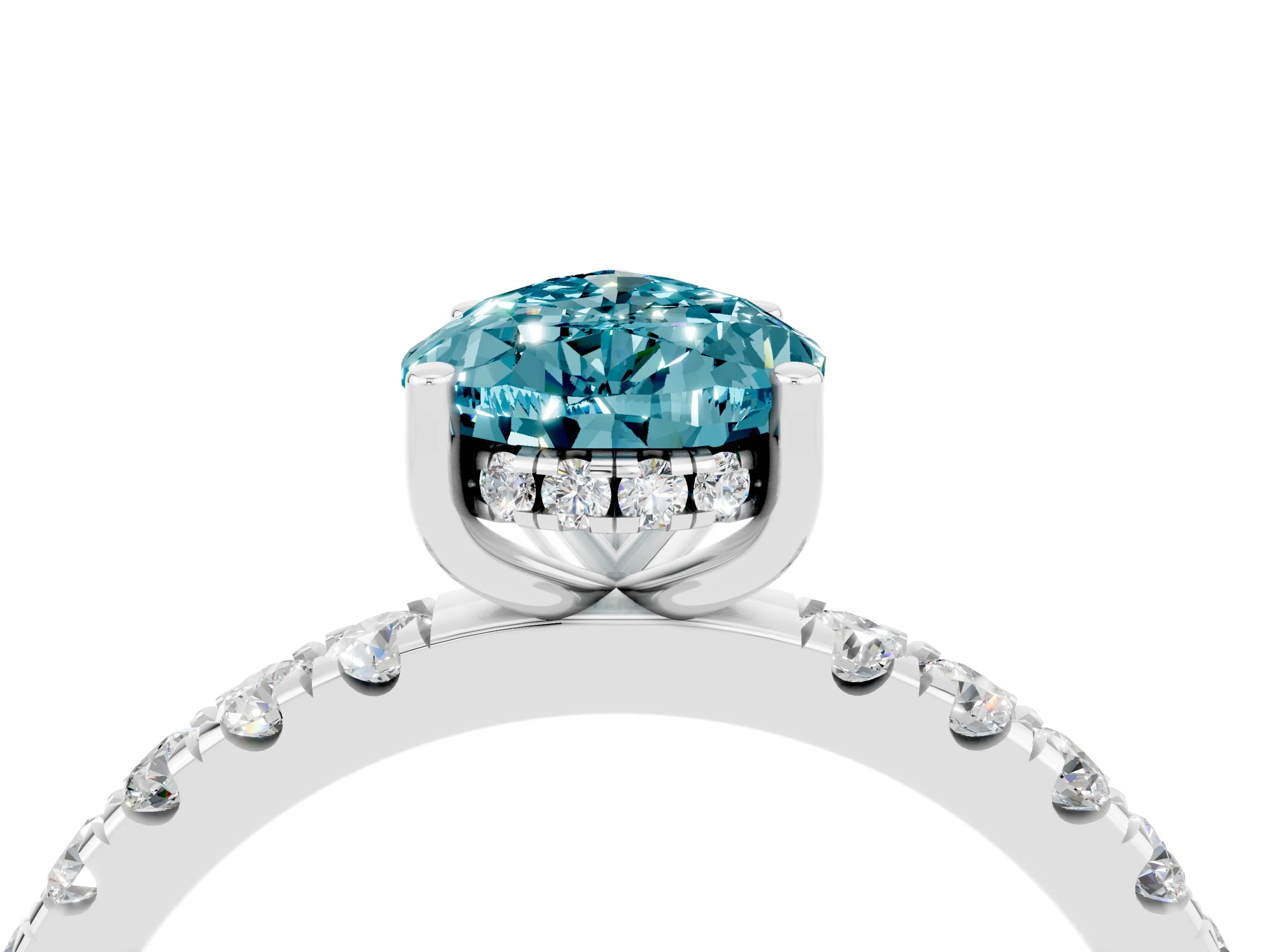 White gold Pear Cut Blue Topaz Pave Band Solitaire Ring with Four-Prong Setting_40