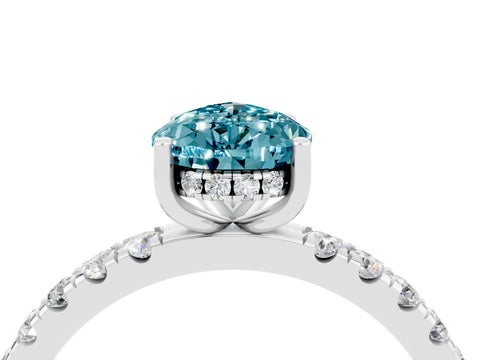 White gold Pear Cut Blue Topaz Pave Band Solitaire Ring with Four-Prong Setting_40
