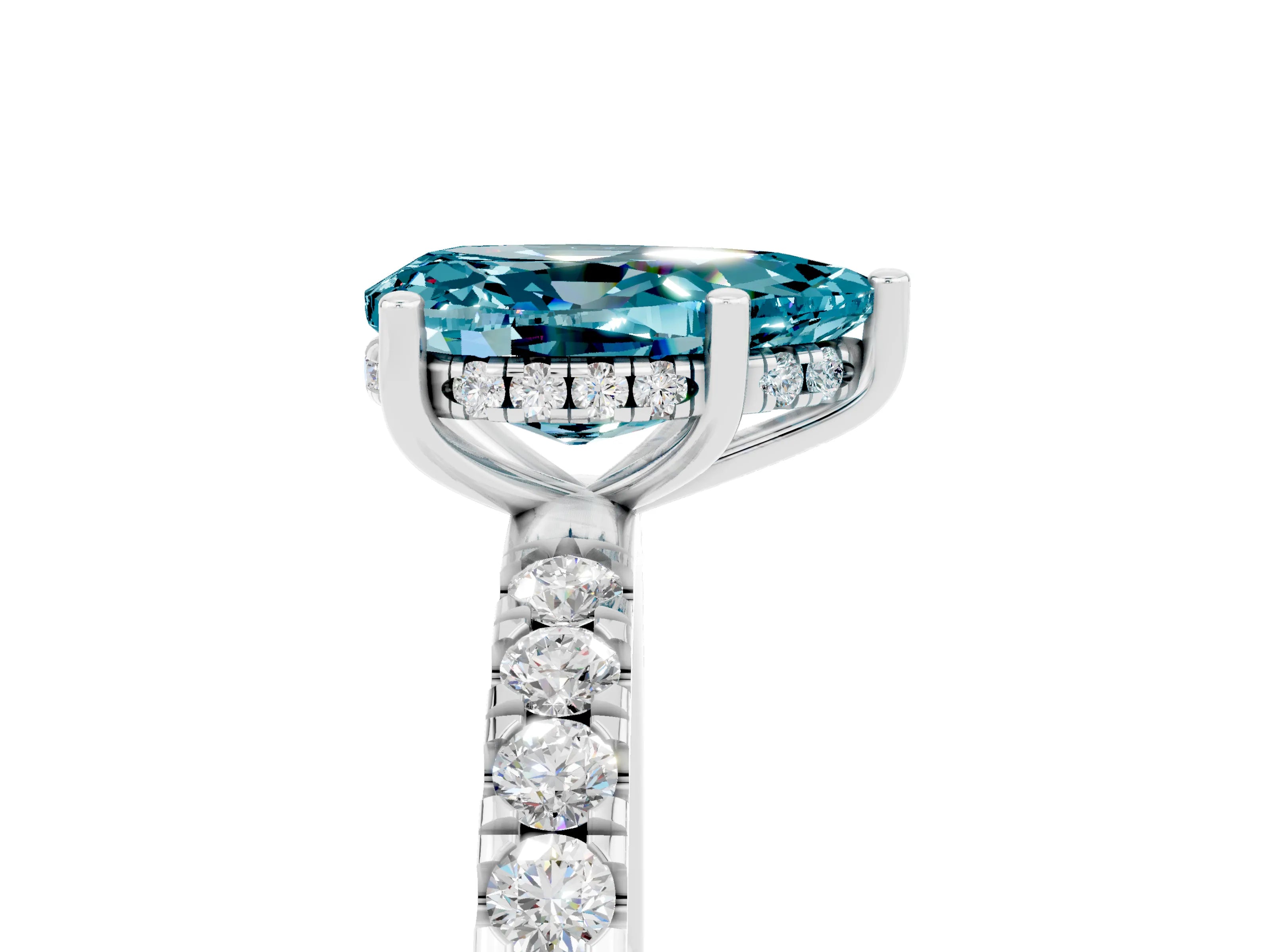White gold Pear Cut Blue Topaz Pave Band Solitaire Ring with Four-Prong Setting_41