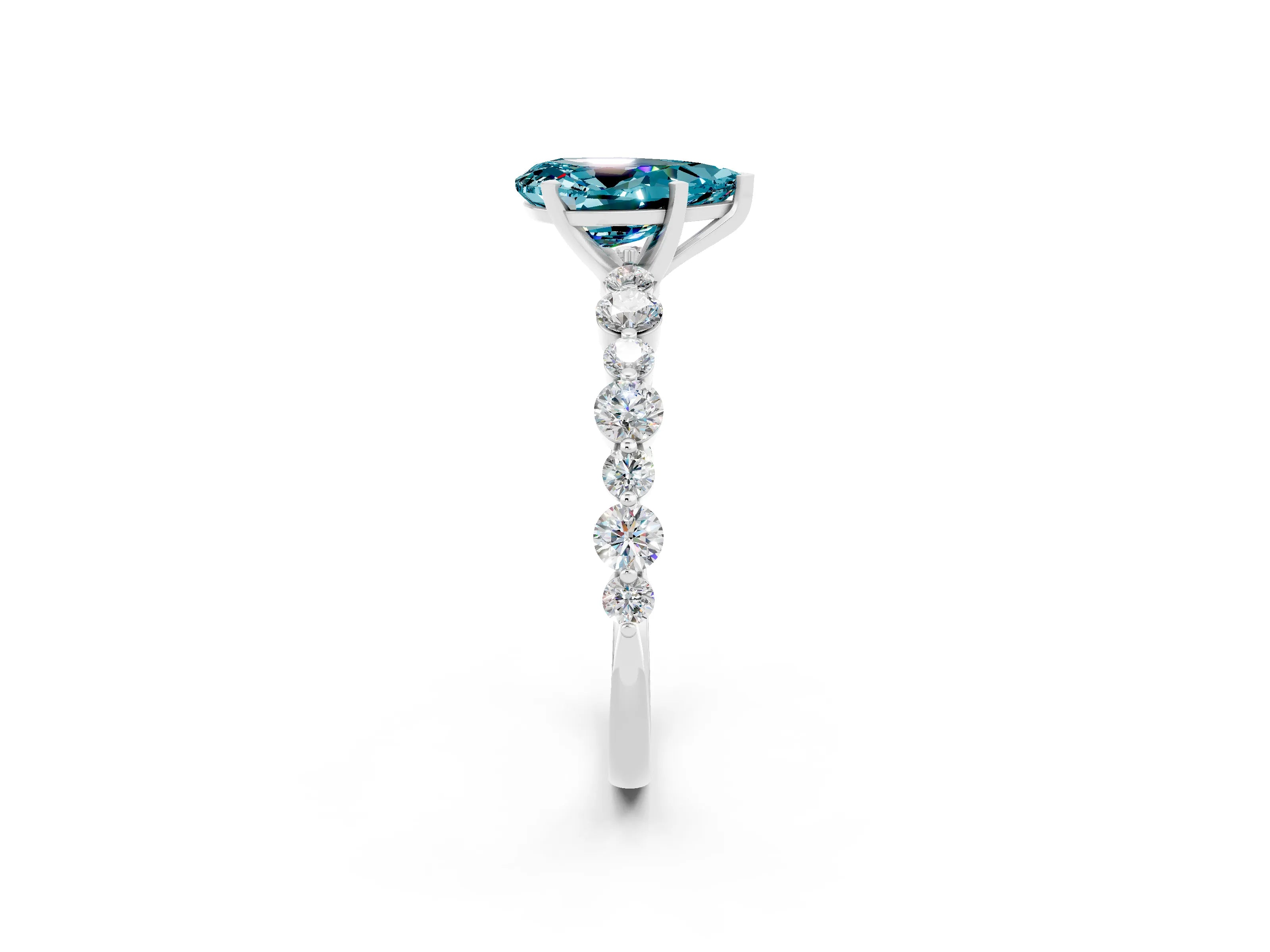 White gold Pear Cut Blue Topaz Prong Set Engagement Ring with Pavé Band_2