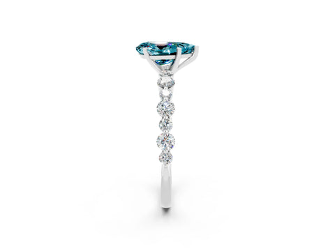 White gold Pear Cut Blue Topaz Prong Set Engagement Ring with Pavé Band_2