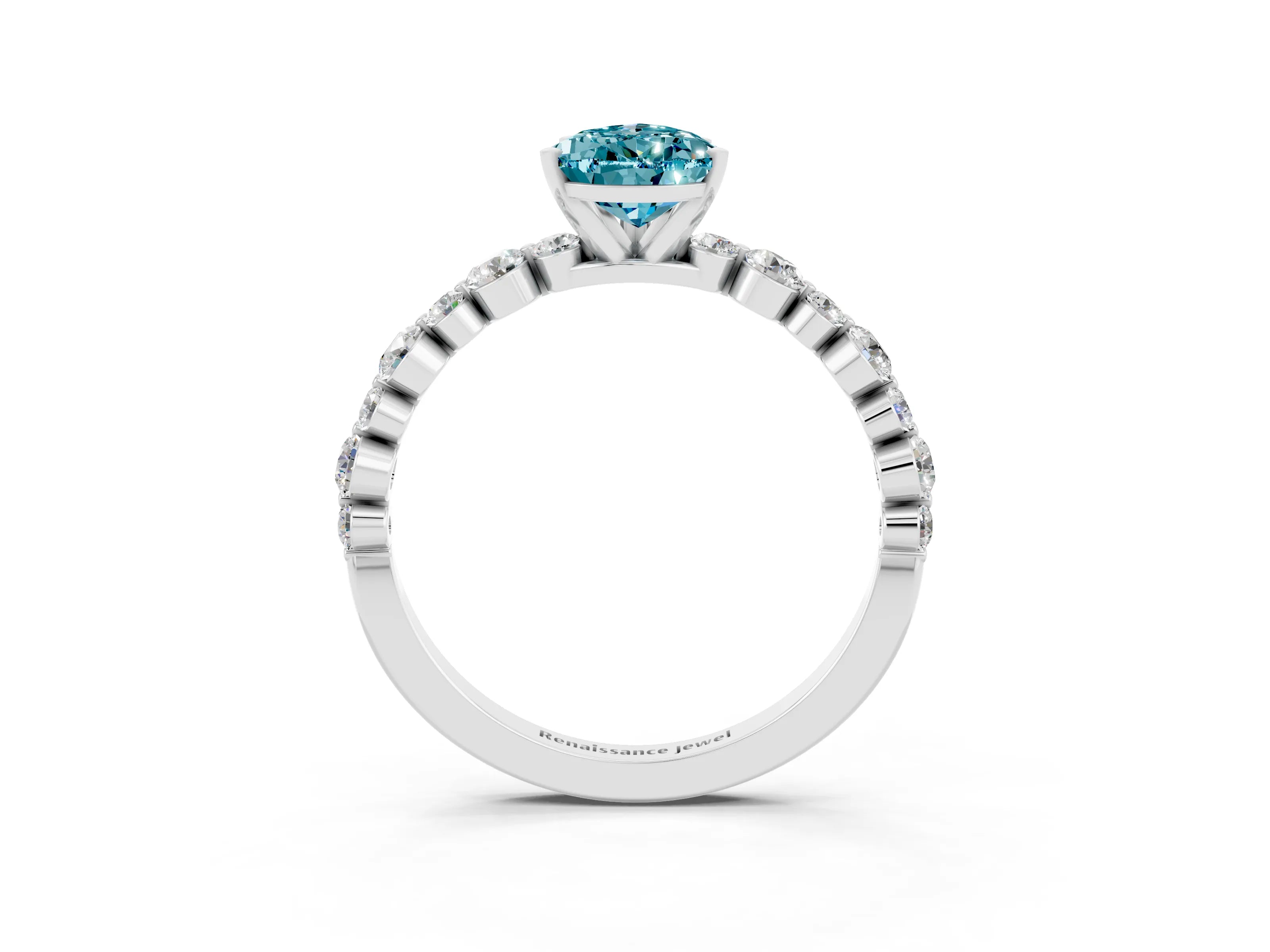 White gold Pear Cut Blue Topaz Prong Set Engagement Ring with Pavé Band_3