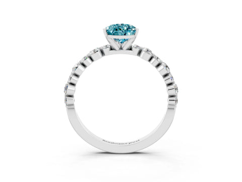 White gold Pear Cut Blue Topaz Prong Set Engagement Ring with Pavé Band_3