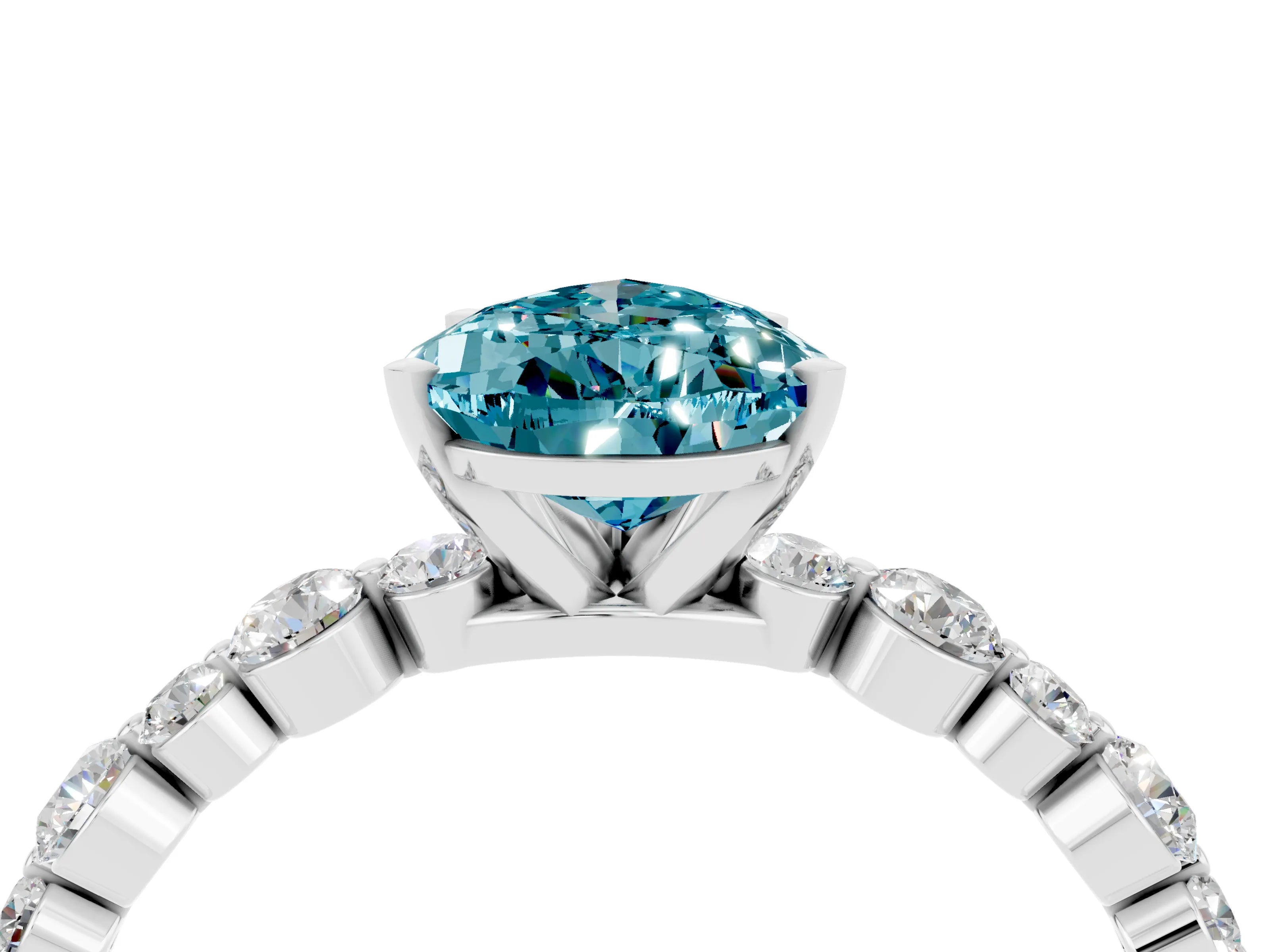White gold Pear Cut Blue Topaz Prong Set Engagement Ring with Pavé Band_4