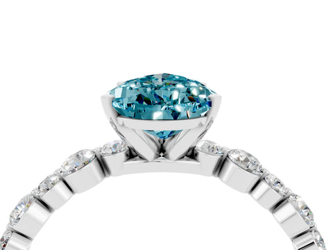 White gold Pear Cut Blue Topaz Prong Set Engagement Ring with Pavé Band_4