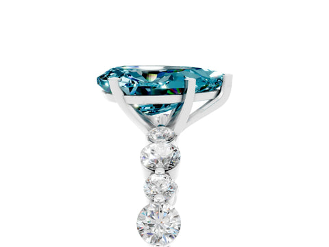 White gold Pear Cut Blue Topaz Prong Set Engagement Ring with Pavé Band_5