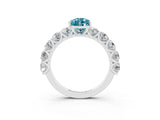 White gold Pear Cut Blue Topaz Prong Setting with Side Stones on a Pave Band_3