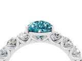 White gold Pear Cut Blue Topaz Prong Setting with Side Stones on a Pave Band_4