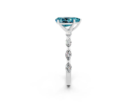 White gold Pear Cut Blue Topaz Ring with Marquise Side Stones and Prong Setting_2
