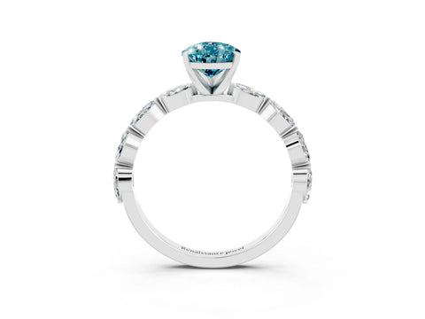 White gold Pear Cut Blue Topaz Ring with Marquise Side Stones and Prong Setting_3