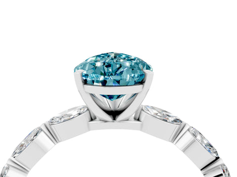 White gold Pear Cut Blue Topaz Ring with Marquise Side Stones and Prong Setting_4