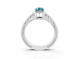 White gold Pear Cut Blue Topaz Ring with Milgrain Pavé Band and Four-Prong Setting_15