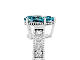 White gold Pear Cut Blue Topaz Ring with Milgrain Pavé Band and Four-Prong Setting_17