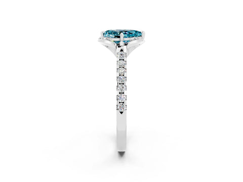 White gold Pear Cut Blue Topaz Ring with Pavé Band and Floral Prong Setting_2