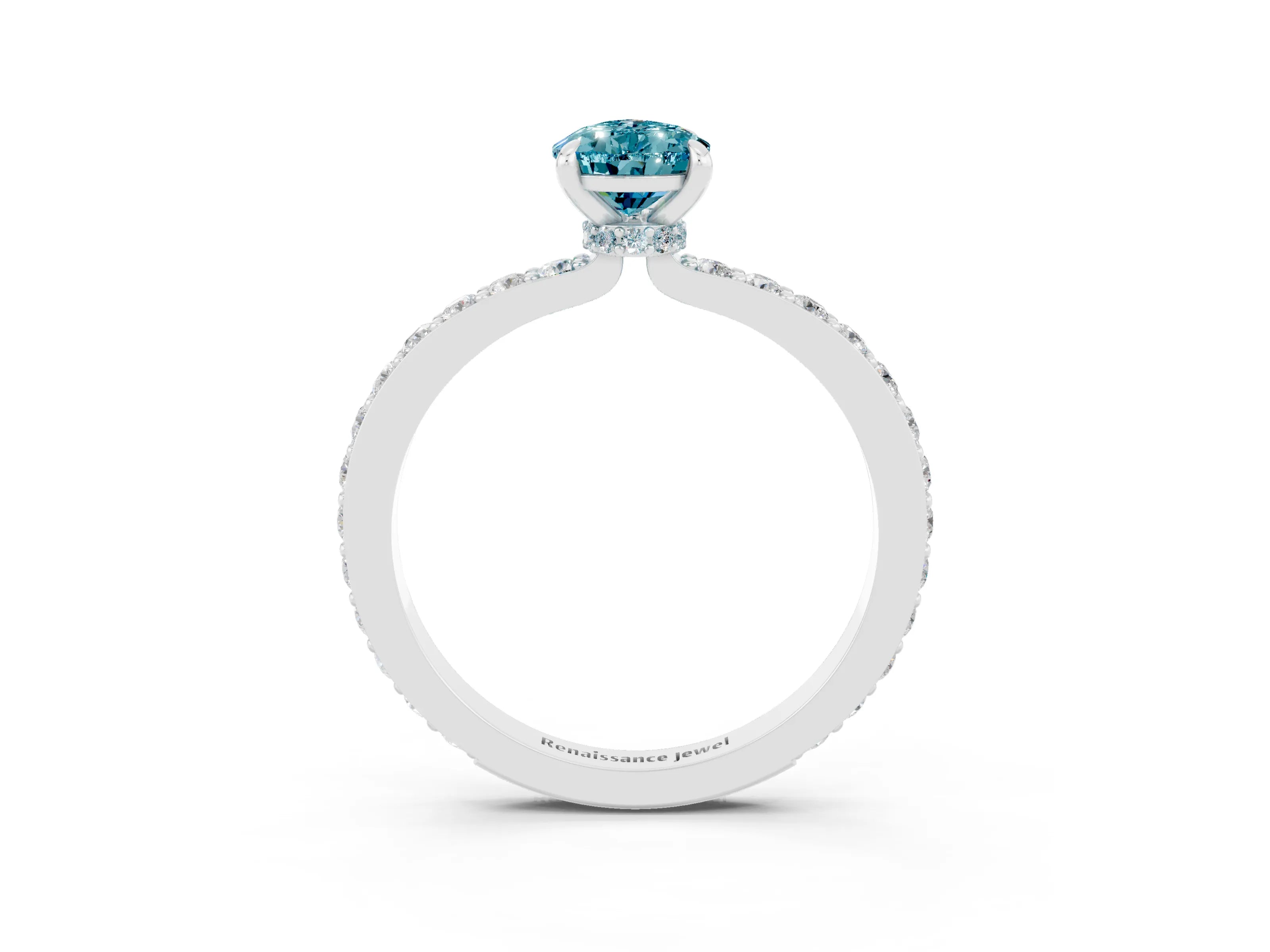 White gold Pear Cut Blue Topaz Ring with Pavé Band and Four-Prong Setting_3