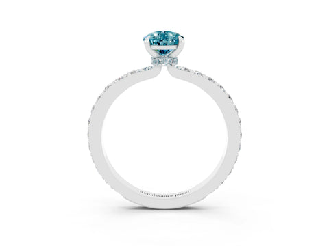 White gold Pear Cut Blue Topaz Ring with Pavé Band and Four-Prong Setting_3