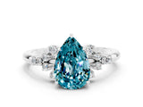 White gold Pear Cut Blue Topaz Ring with Side Stones and Four-Prong Setting_36