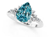 White gold Pear Cut Blue Topaz Ring with Side Stones and Four-Prong Setting_37