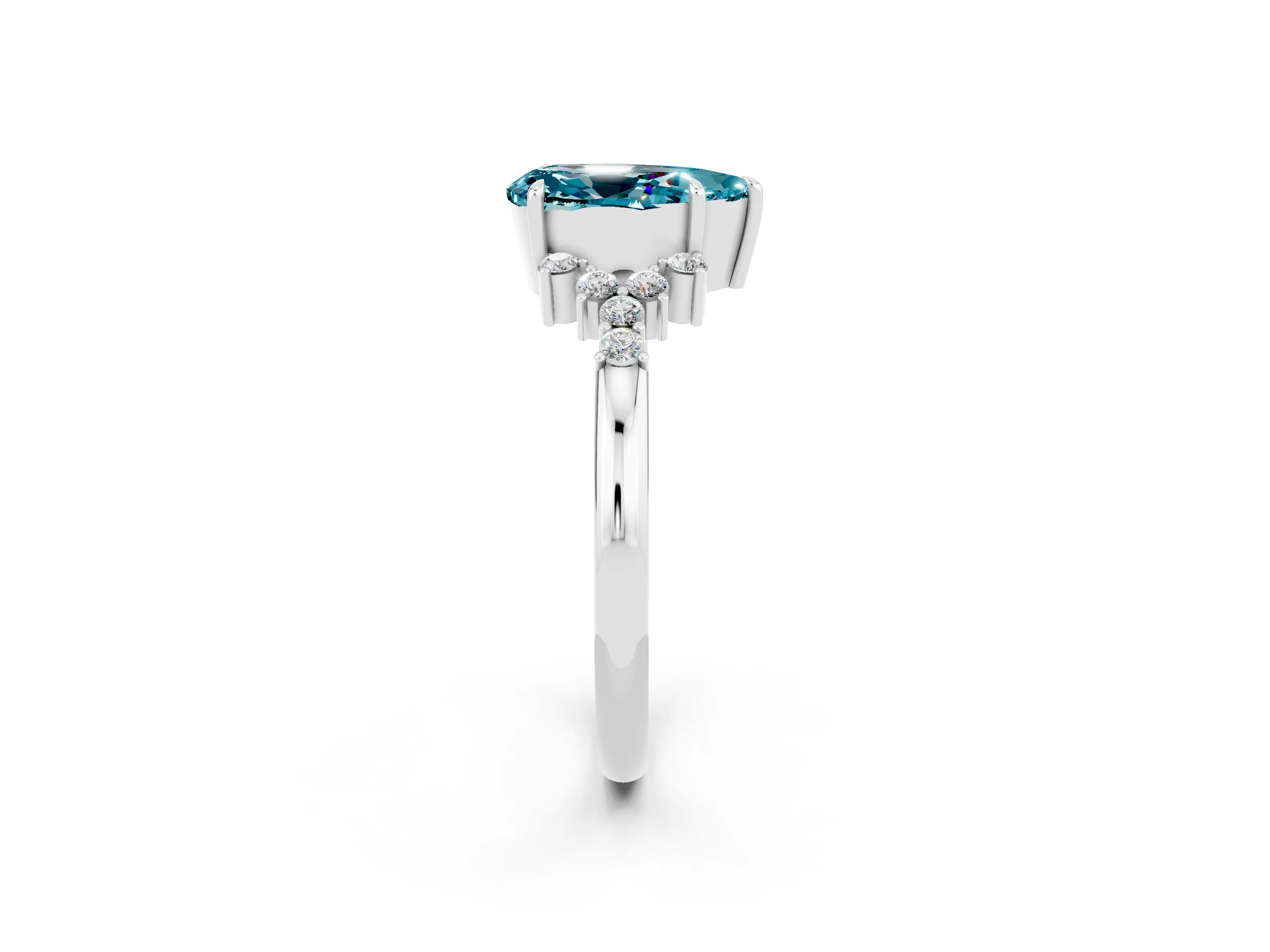 White gold Pear Cut Blue Topaz Ring with Side Stones and Four-Prong Setting_38