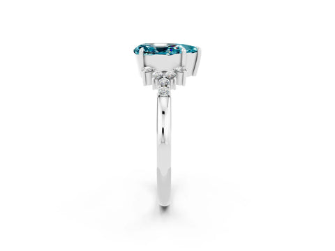 White gold Pear Cut Blue Topaz Ring with Side Stones and Four-Prong Setting_38