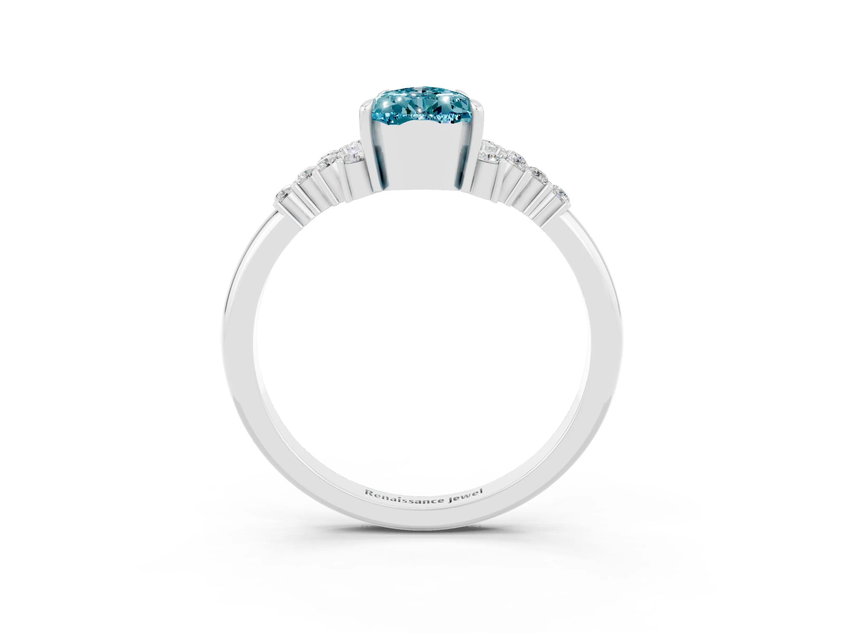 White gold Pear Cut Blue Topaz Ring with Side Stones and Four-Prong Setting_39